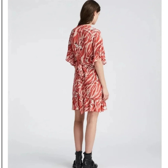 All Saints Marlow Kazuna Wrap Dress Japanese Print Ruffle Trim Waist Tie Belt 6 - Picture 2 of 16